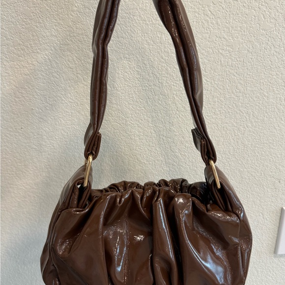 ASOS Handbags - ASOS Dark Brown Gloss Ruched Shoulder Bag